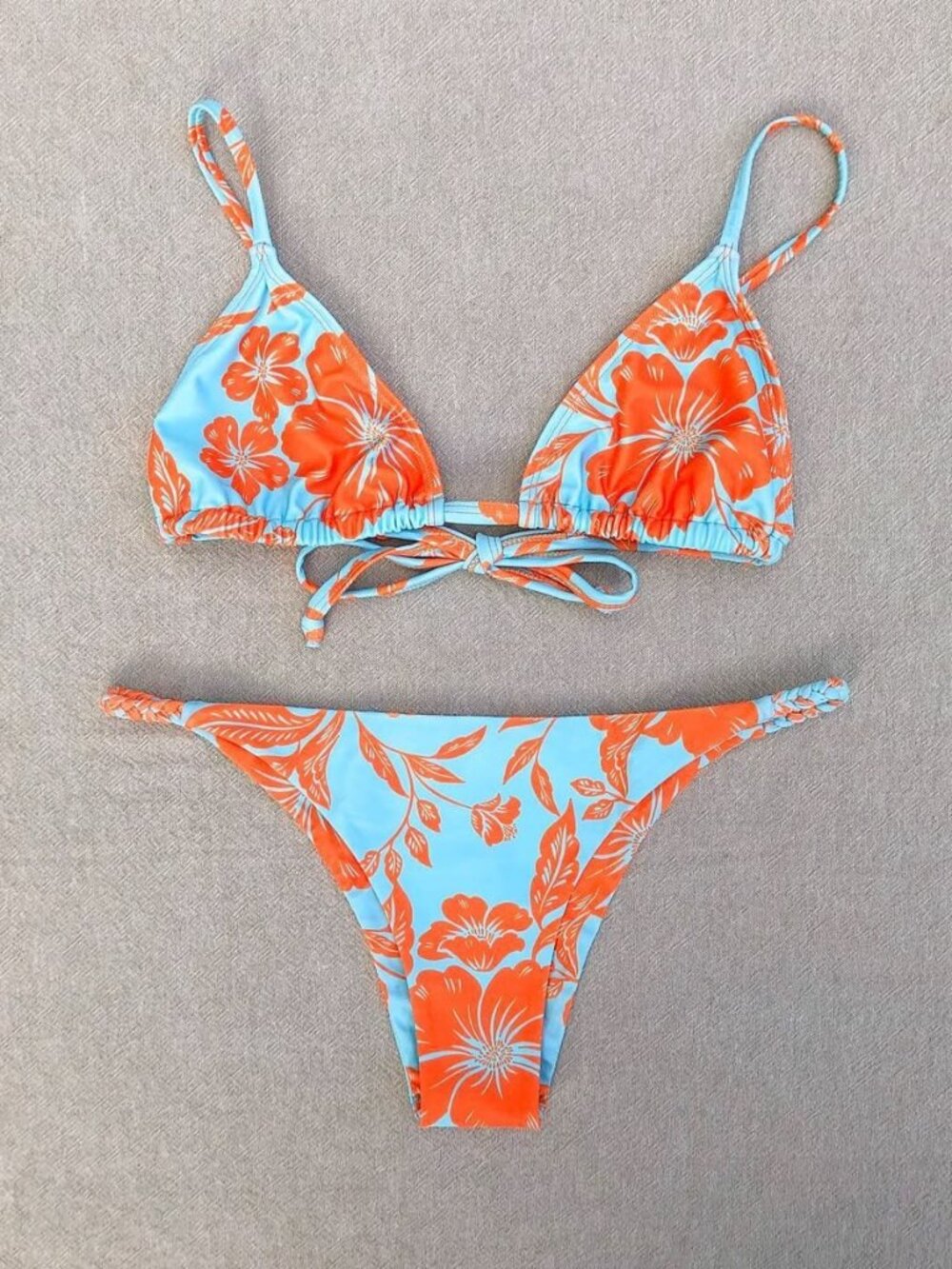 Kulani Kinis Triangle Top + Braided Bottom Bikini SET - Malibu - Size Small